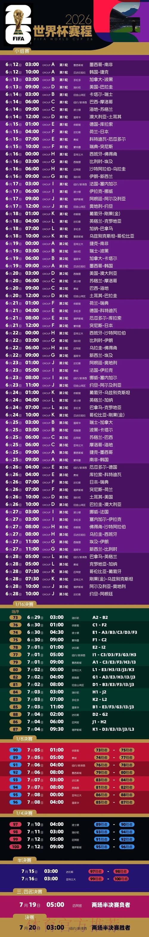 2026世界杯每日赛程今日实时赛程直播平台