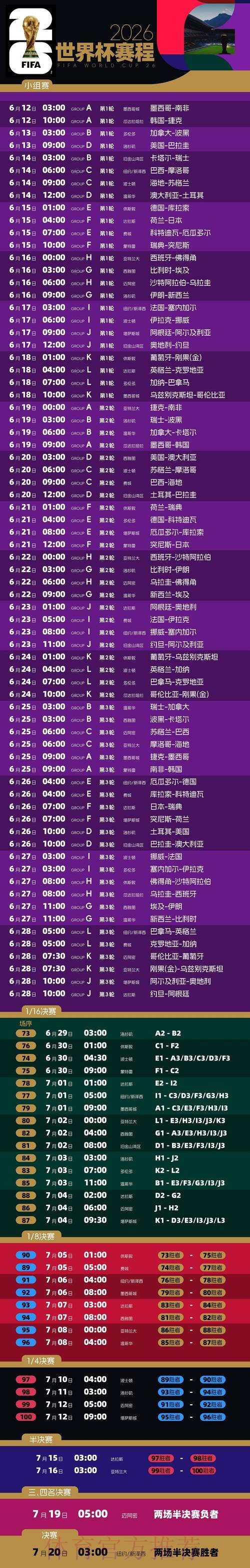 2026世界杯比赛时间详细安排最新时间表怎么看