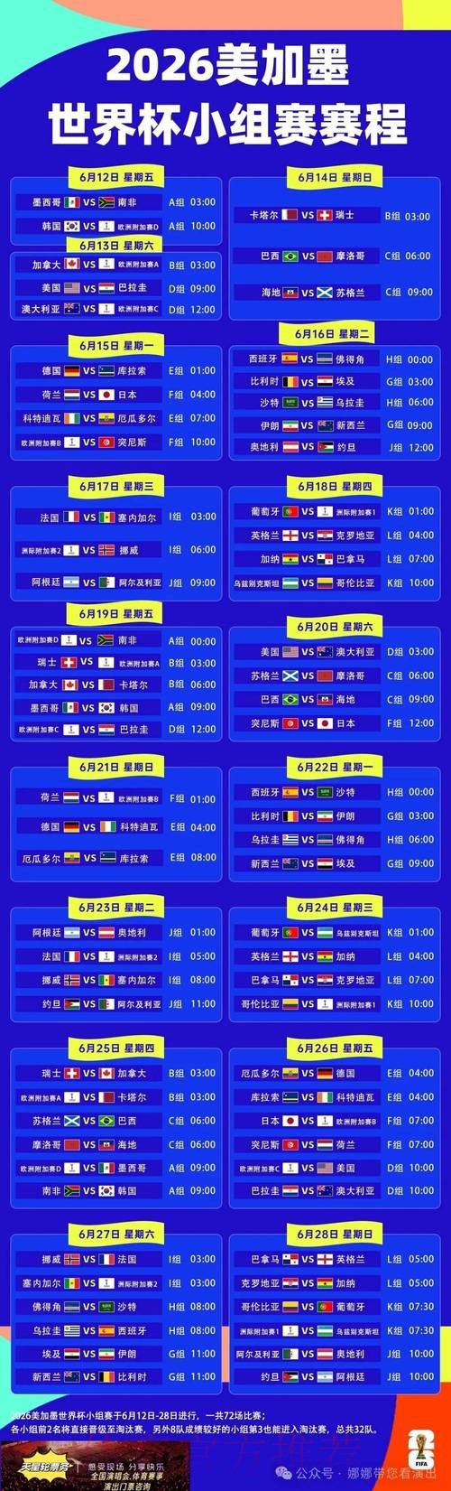 2026世界杯赛程官方发布完整安排免费观看 2026世界杯赛程官方发布完整安排免费观看